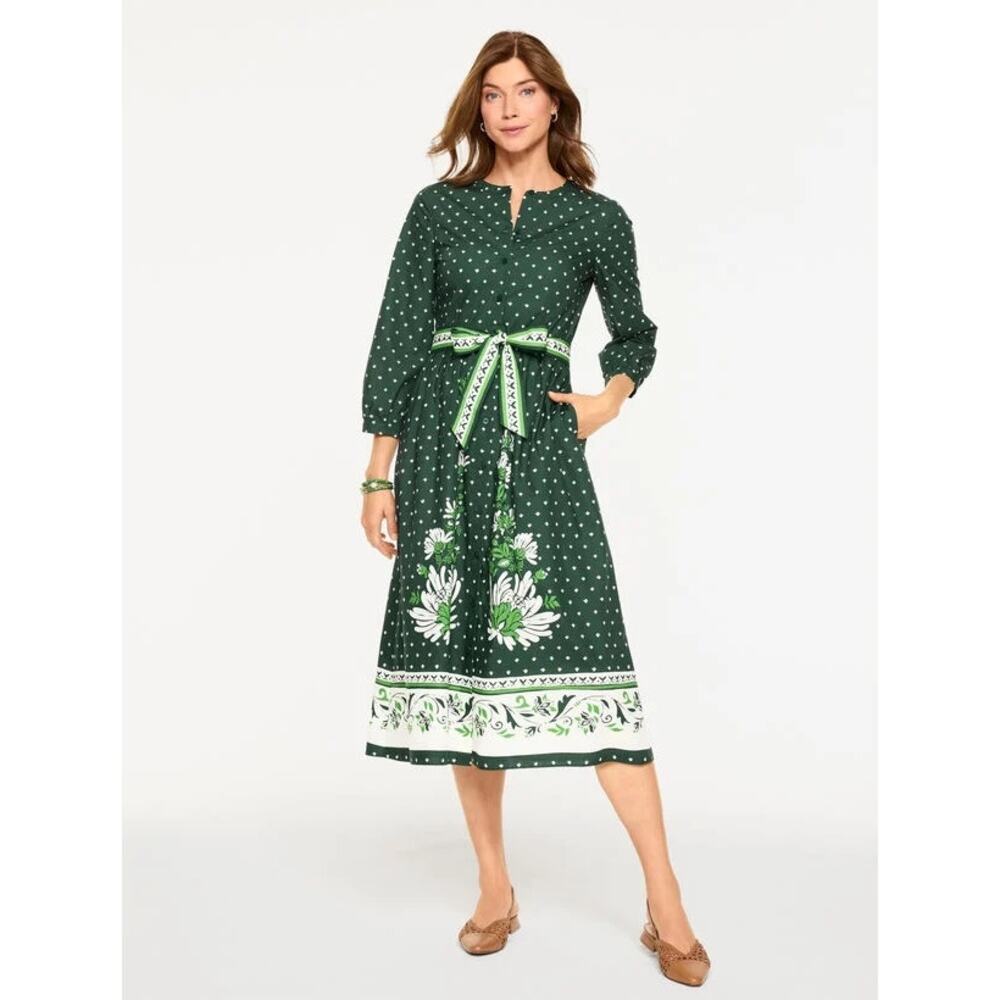 Talbots Modern Poplin Shirtdress - Foulard Floral green sz 14 petite $189 cotton - Picture 2 of 7